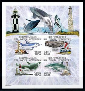 [75710] Ivory Coast 2005 Marine Life Whales Lighthouses Imperf. Sheet MNH