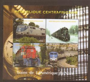 CENTRAL AFRICAN REPUBLIC 2011 TRAINS OF N.AMERICA MNH