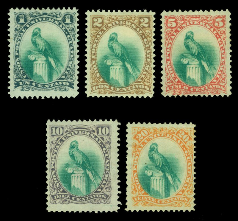 GUATEMALA 1881  Quetzal  set  Scott # 21-25 mint MH