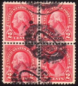 1923, US 2c, Used block of 4, The upper left is Nice centered Jumbo, Sc 554