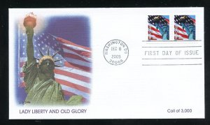 US 3967 Pr Flag & Statue of Liberty from coil of 3000 UA Fleetwood cachet FDC