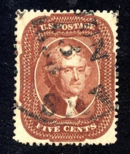 US SCOTT #28 USED-XF W/ PF CERT LIGHT CANCEL