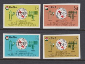 Ghana Sc 204-207 MNH. 1965 ITU, complete IMPERF set, fresh, bright, VF.