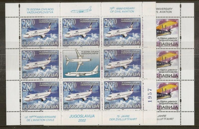 Yugoslavia 2002 Civil Aviation Sheetlets Cat£368