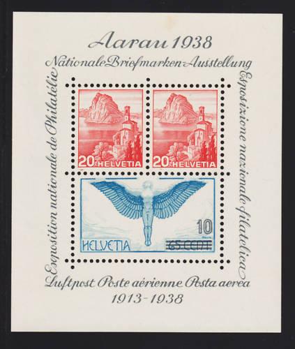 Switzerland Sc 242 MNH. 1938 Aarau Philex S/S, lt stain