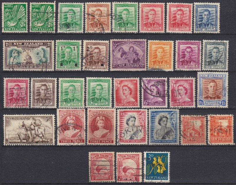 New Zealand used stamps from an old album, 1930s-60s