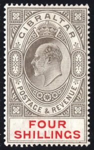 Gibraltar 1910 4s Black & Red Wmk MCA Scott 62 SG 73 MLH Cat $170