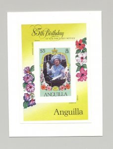 Anguilla #619-622 Queen Mother 3v & 1v S/S Imperf Proofs Mounted on 2v Cards