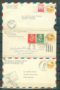 US 1943/44/45 LOT of (3)  6c  CENSORED STATIONERY AIRMAIL COVERS
