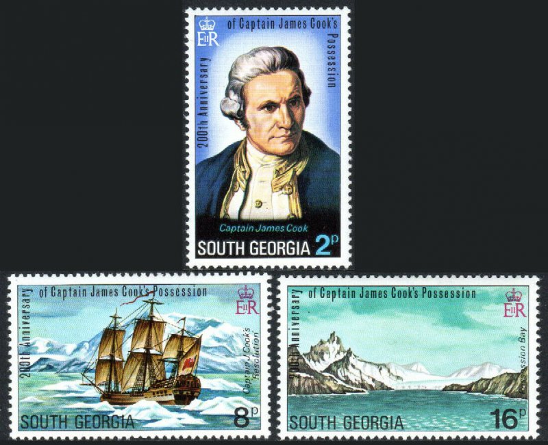 South Georgia 41-43, MNH.Captain Cook's discovery of South Georgia, bicent. 1975