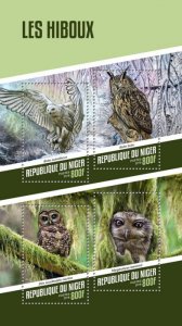 NIGER - 2018 - Owls - Perf 4v Sheet - Mint Never Hinged