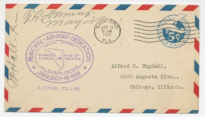 Cover / Postmark USA 1931 Municipal Air Port Dedication - Lions Club