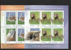 ROMANIA 2021 STAMPS EUROPE CEPT WILDLIFE FAUNA MINK MNH POST SHEETS  ANIMALS