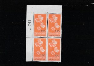 Denmark  Scott#  880  MNH Plate Block of 4  (1989 Stamp Day)
