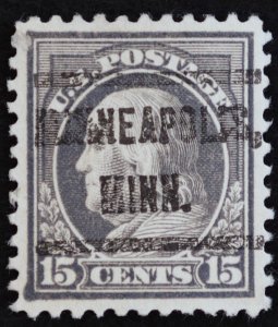 U.S. Used Stamp Scott #514 15c Franklin, Superb. Minneapolis Pre-Cancel. A Gem!