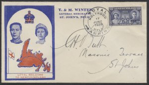 1939 Newfoundland #249 Royal Visit FDC T&M Winter CC On Red Map Cachet
