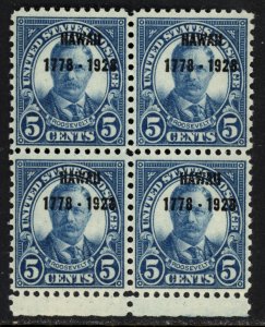 SCOTT 6 1928 5 CENT ROOSEVELT HAWAII OVPT ISSUE BLK OF 4 MNH OG VF CAT $86!
