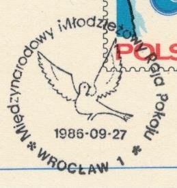 Poland 1986 Card Special Cancellation Pigeon Dove Sport Youth World Peace