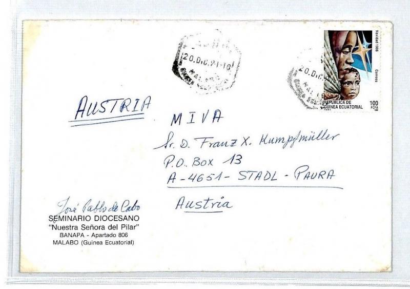 ECUATORIAL GUINEA Cover *Malabo* Air Mail MIVA Missionary 1991 AUSTRIA CM175