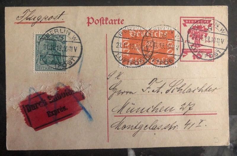 1919 Berlin Germany Early Airmail Postcard Cover To Munich