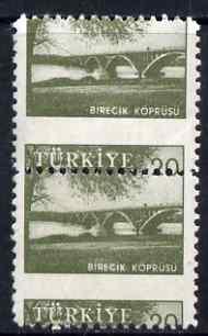 Turkey 1959-60 Euphrates Bridge 20k vert pair with 6.5mm ...