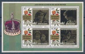 [116569] Aitutaki 1986 Royalty 90th Birthday Queen Mother OVP Souv. Sheet MNH