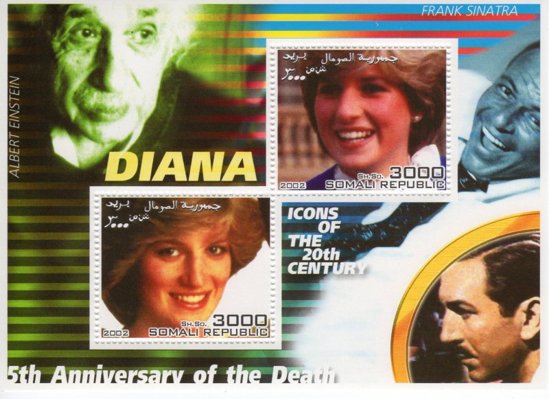 Somalia 2002 Princess Diana-Albert Einstein-Frank Sinatra Souvenir Sheet  MNH