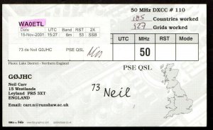 QSL QSO RADIO CARD *Neil Carr,Map of Leyland,G0JHC, England (Q4055)