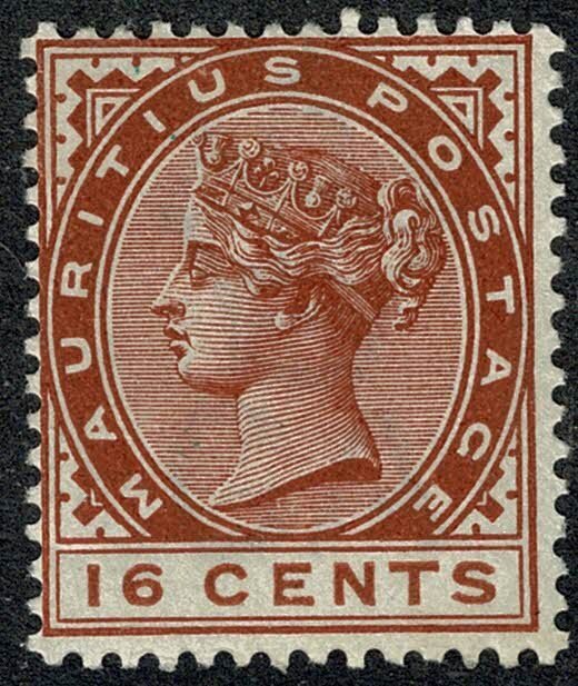 GB Mauritius. 1885 16c chestnut SG 109. Lightly mounted mint.