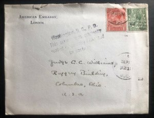 1920s USA Embassy In London England Diplomatic Cover To Columbus OH