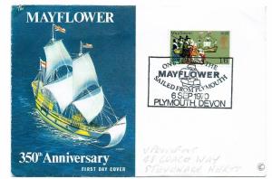 GREAT BRITAIN 1970 - 350th ANNIV OF THE MAYFLOWER, SOUVENIR COVER AND H/S