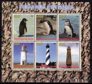 Benin 2007 PENGUINS AND LIGHTHOUSES Sheetlet (6) Perforated MNH