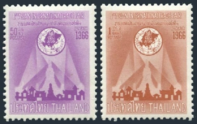 Thailand 450-451,MNH.Michel 466-467.International Trade Fair,1966.Temple of Dawn 