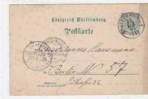 Germany Wurttemburg Stuttgart 1895  Berlin postal stationary stamps card R21240