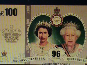 ​UNITED KINDOM-QUEEN ELIZABTH II 24 KARAT GOLD REPLICA $100 -VF WITH CERTIFICATE