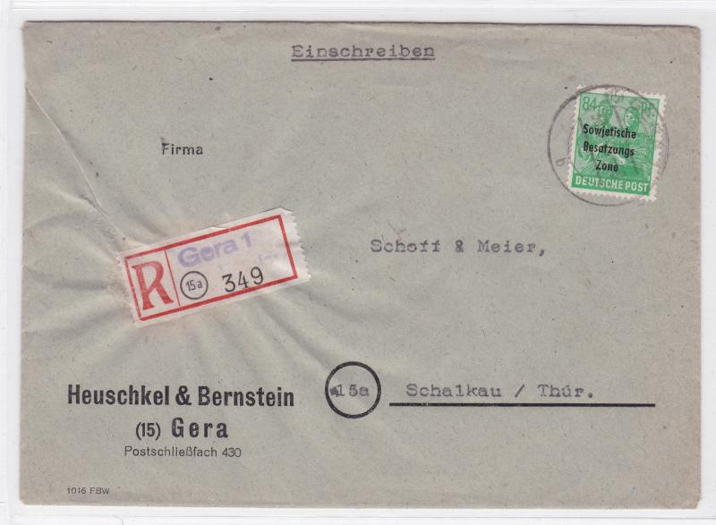 Germany Soviet Zone 1948 Gera to Schalkau stamps cover  R20738