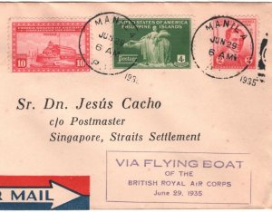 PHILIPPINES Air Mail 1935 Cover FLYING BOAT *ROYAL AIR CORPS* Singapore MA914