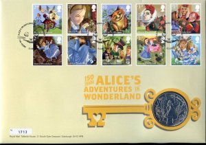 2015 Royal Mail Alice’s Adventures In Wonderland 150 Years Fdc Medal Cover