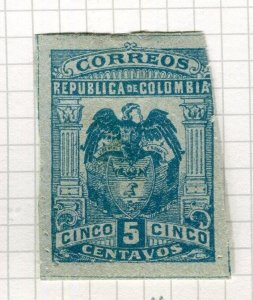 COLOMBIA; 1902 early Coat of Arms issue IMPERF Mint hinged Shade of 5c. value