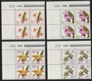 Brazil Orchids 4v Corner Blocks of 4 SG#1862-1865 MI#1785-1788