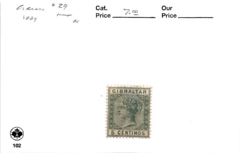 Gibraltar, Postage Stamp, #29 Mint Hinged, 1889 Queen Elizabeth (AB)