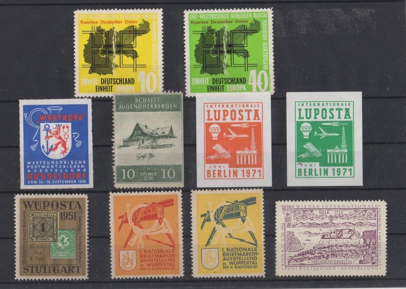 Assortment of 10 Philatelic Exposition Stamps, Germany & Austria Most MNH