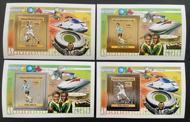 Stamps Deluxes Blocks Gold & Silver Football Worldcup Brazil 2014 Congo Perf. -