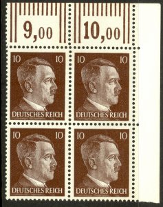 GERMANY 1941-44 10pf Hitler Head BLOCK OF 4 Sc 511A MNH