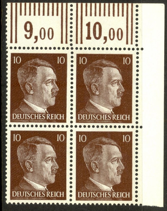 GERMANY 1941-44 10pf Hitler Head BLOCK OF 4 Sc 511A MNH
