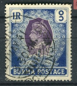 BURMA; 1938 early GVI issue fine used 1R. value