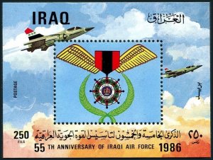 Iraq 1244, as hinged. Mi Bl.47A. Iraqi Air Force, 55th Ann. 1986. Medal of Honor