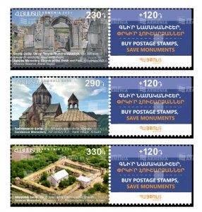 Armenia MNH** 2021 Historical Cultural Monuments Artsakh Amaras Mi 1218-1220