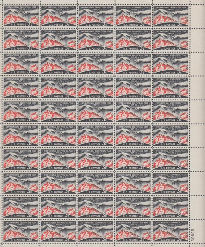 US #1107   Int'l Geophysical Year   Full sheet of 50  MNH