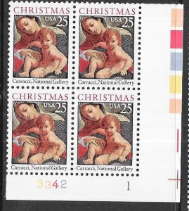 US#2427 $0.25 1989 Christmas Plate  Block of 4 (MNH) CV $2.25